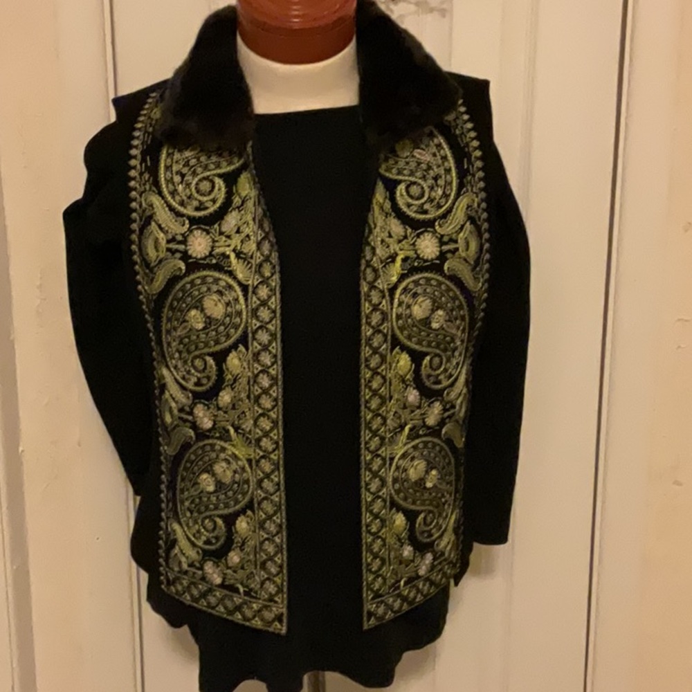 Black and Gold Embroidered Women's Vest